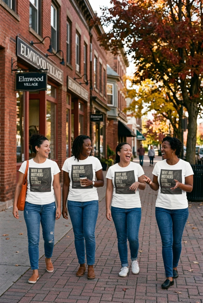Women wearing the T-shirt in Buffalo’s Elmwood Village