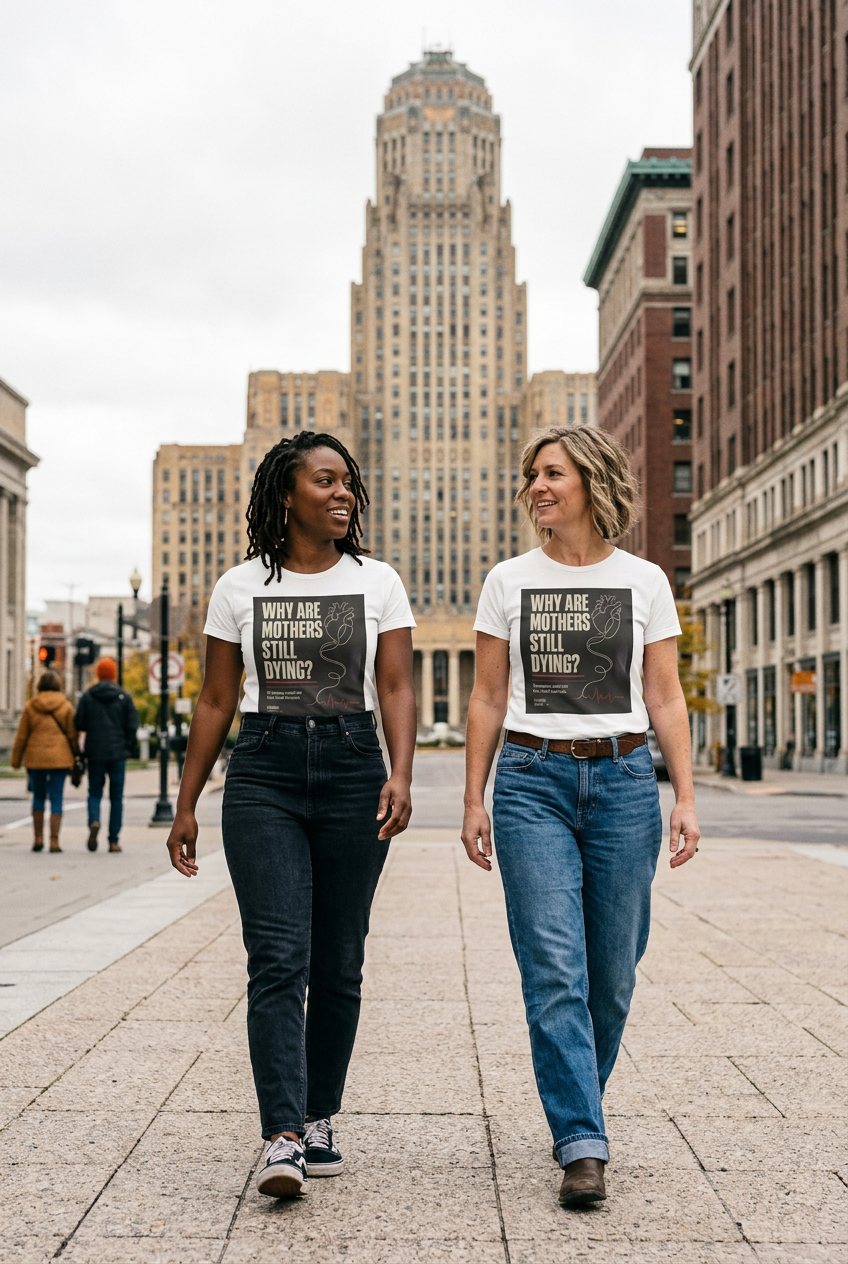 Women wearing the T-shirt in downtown Buffalo